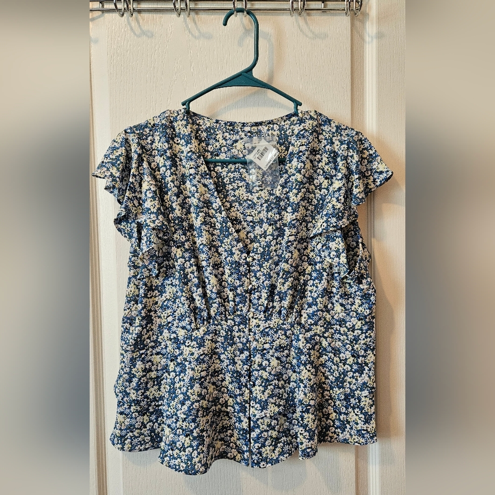 Women's blouse Blue ditzy flower size L
